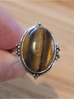 Southwestern Silver Overlay Tiger Eye Ring